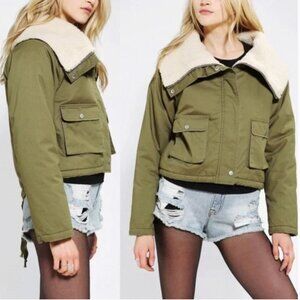 Unif x Urban Outfitters Shearling / Sherpa Lined  Olive / Sage Green Jacket - L